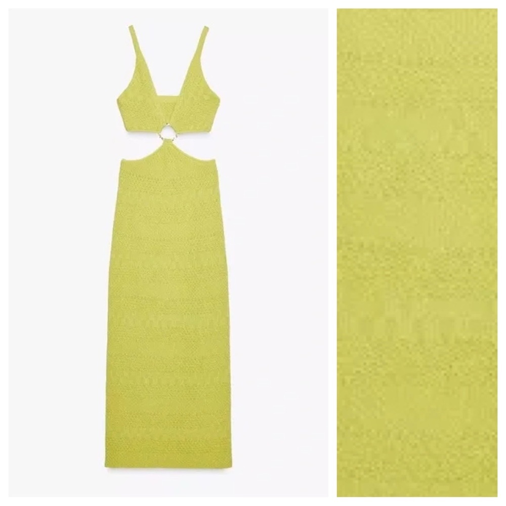 NWT. Zara Lemon Mid-Length Knit Dress with V-neck. Size S. - Picture 4 of 8